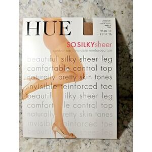 Hue 10762 Tan SO SILKY Control Top Invisible Toe Pantyhose Sz 2‎